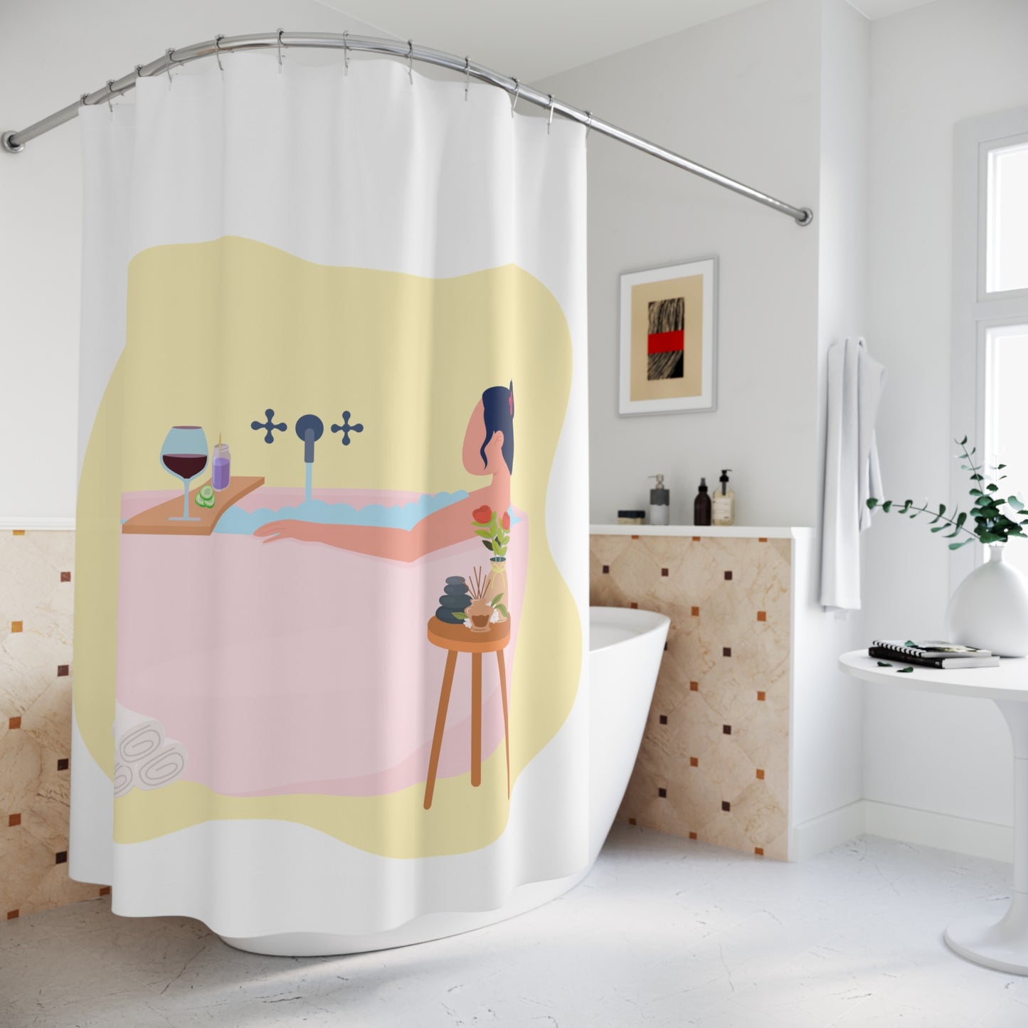 Relaxing Spa-Inspired Shower Curtain, Bathtub Decor, Modern Bathroom Accessory, Self-Care Gift, Fun Bathroom Makeover