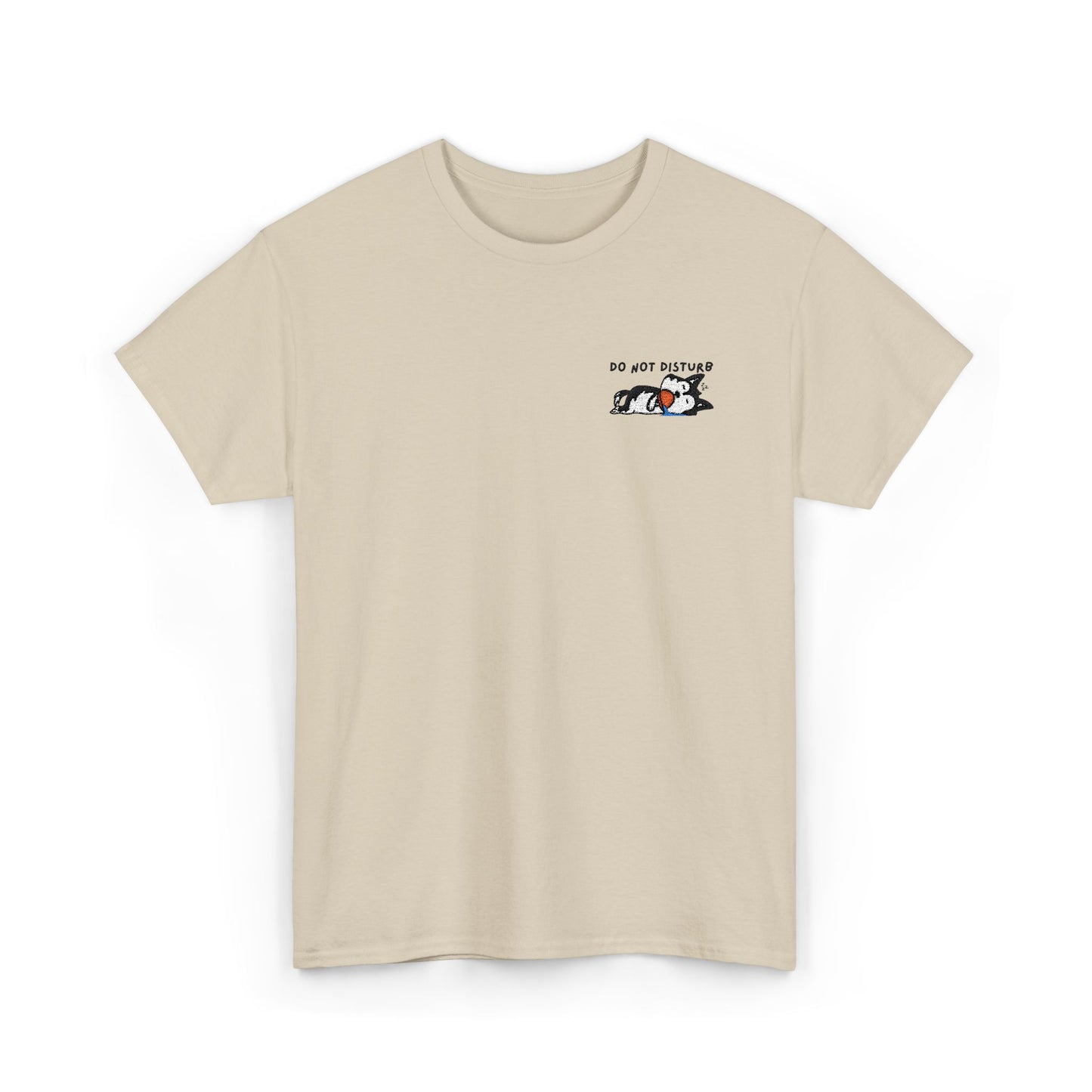 Do Not Disturb Sleepy Dog Embroidered Unisex Graphic Tee, Cozy Cotton Casual Shirt, Everyday Wear, Perfect Gift for Friends, Fun Quote T-Shirt