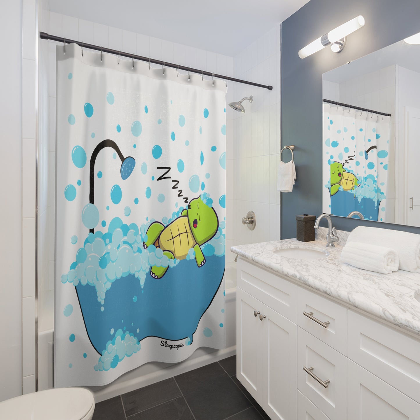Cute Turtle Shower Curtain, Bathroom Decor, Kids Room, Nursery Gift, Fun and Playful Vibe, Ideal for Baby Showers