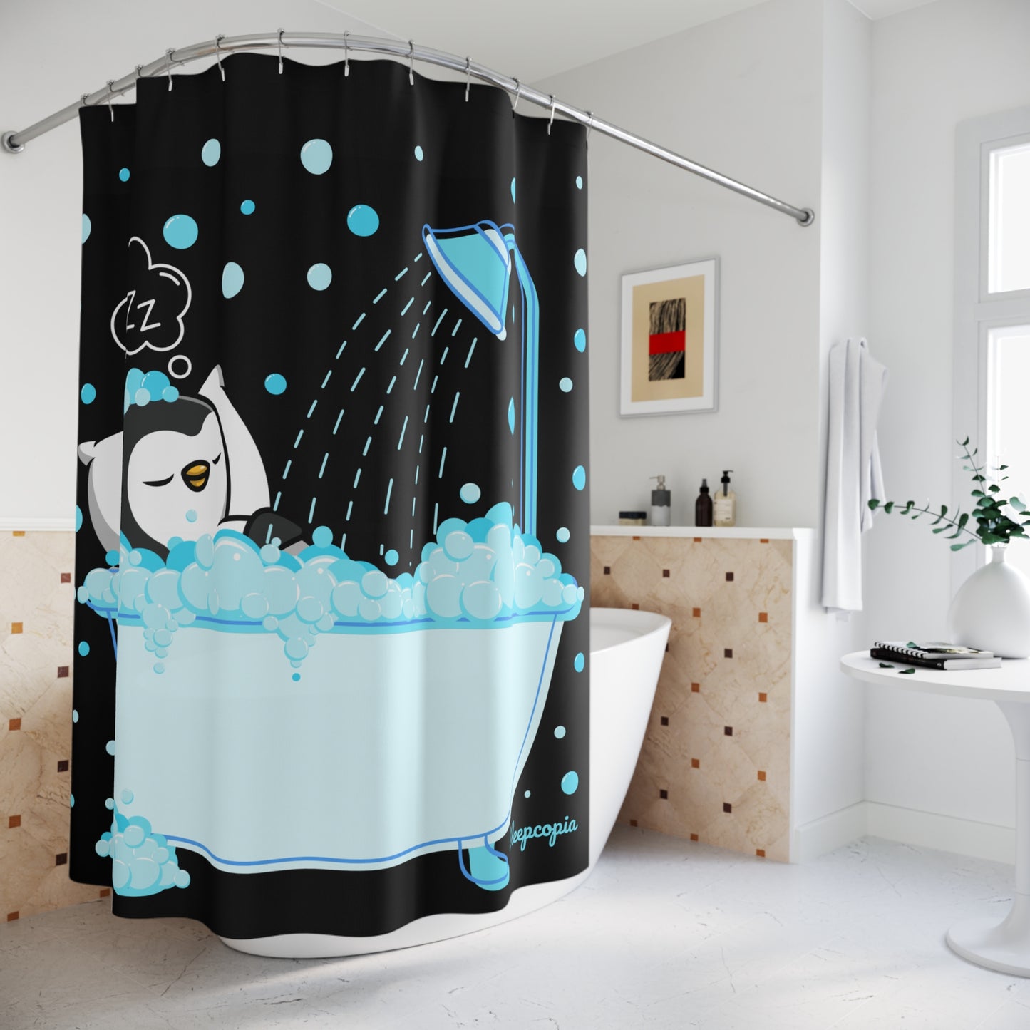Cute Penguin Shower Curtain, Fun Bathroom Decor, Spa Vibe, Gift for Animal Lovers, Cozy Home Accessory