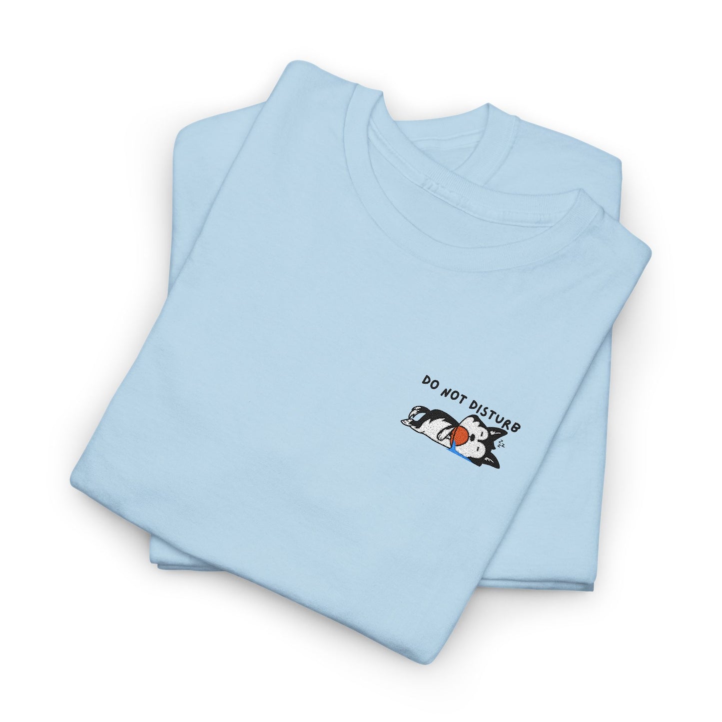 Do Not Disturb Sleepy Dog Embroidered Unisex Graphic Tee, Cozy Cotton Casual Shirt, Everyday Wear, Perfect Gift for Friends, Fun Quote T-Shirt