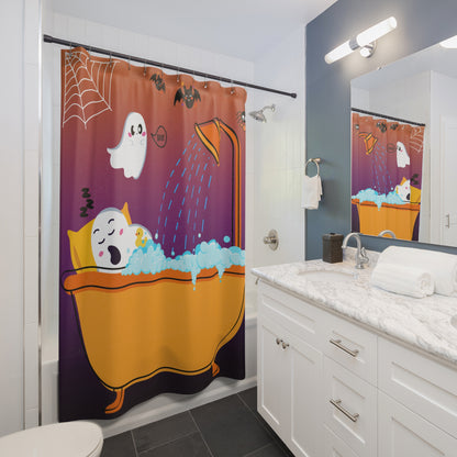 Whimsical Halloween Shower Curtain, Fun Bathroom Decor, Ghosts & Bats Design, Spooky Vibes, Kids Halloween Party, Gift for Halloween Lovers