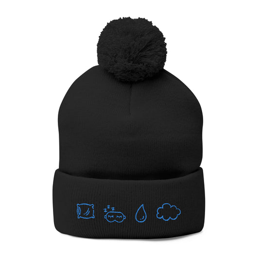 Cozy Pom-Pom Knit Cap, Winter Hat, Embroidered Beanie, Gift for Her, Outdoor Accessories, Holiday Essentials