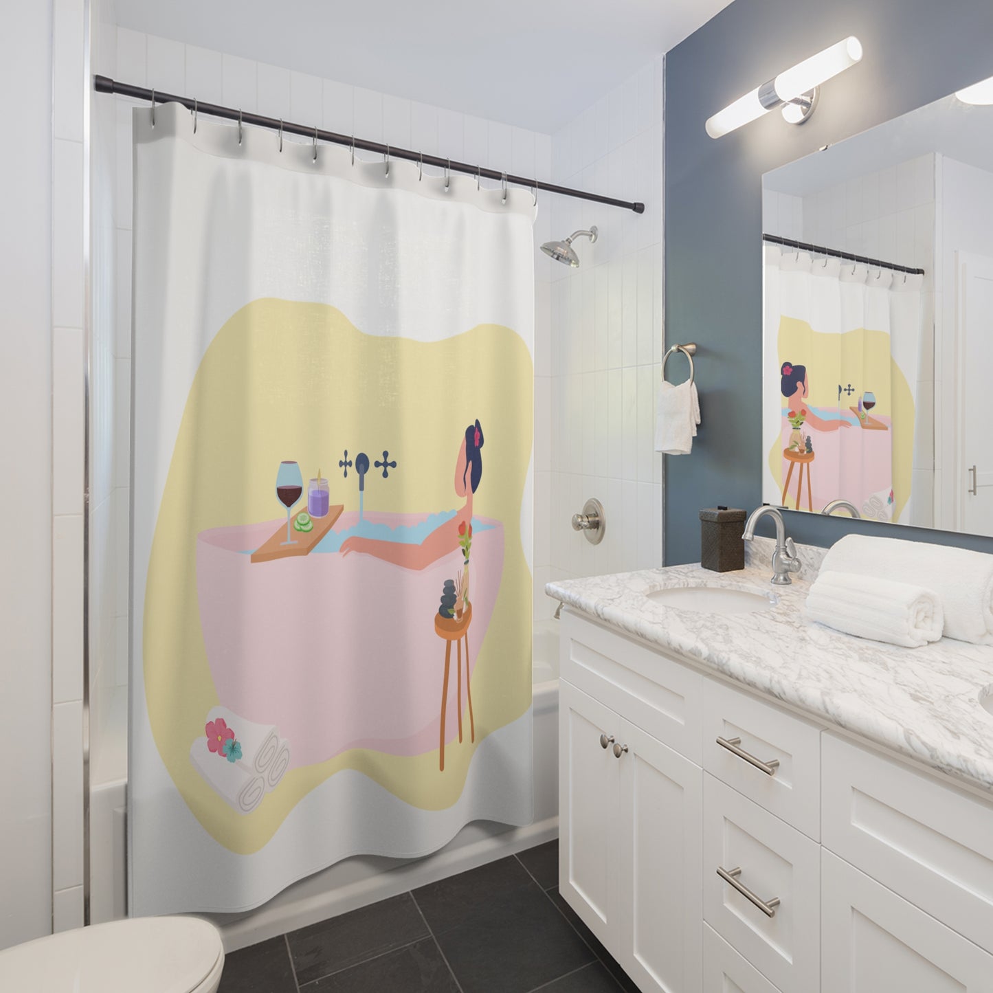 Relaxing Spa-Inspired Shower Curtain, Bathtub Decor, Modern Bathroom Accessory, Self-Care Gift, Fun Bathroom Makeover