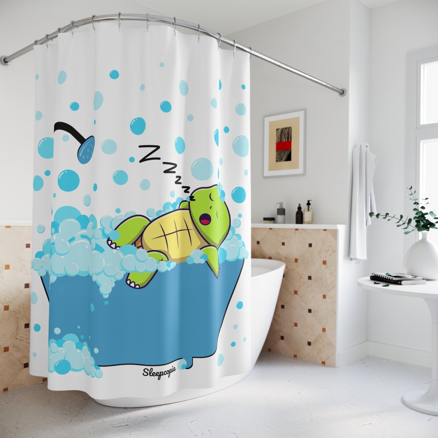Cute Turtle Shower Curtain, Bathroom Decor, Kids Room, Nursery Gift, Fun and Playful Vibe, Ideal for Baby Showers