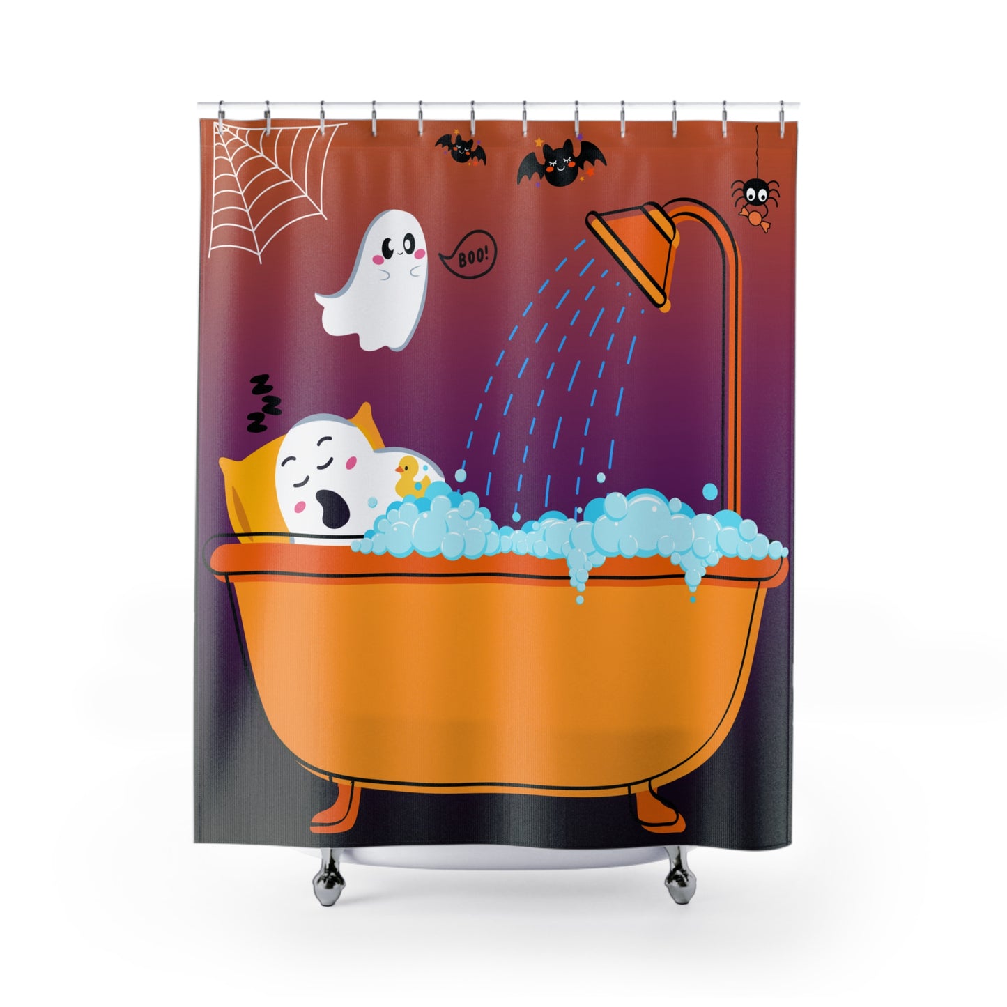 Whimsical Halloween Shower Curtain, Fun Bathroom Decor, Ghosts & Bats Design, Spooky Vibes, Kids Halloween Party, Gift for Halloween Lovers