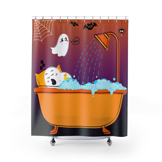 Whimsical Halloween Shower Curtain, Fun Bathroom Decor, Ghosts & Bats Design, Spooky Vibes, Kids Halloween Party, Gift for Halloween Lovers