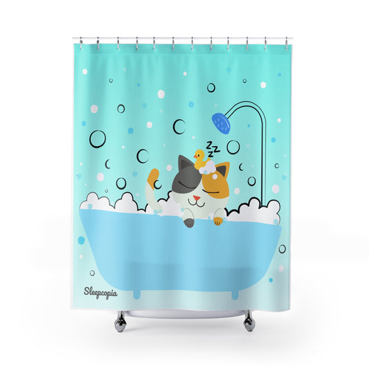 Sleepy Cat Bath Shower Curtain, Cute Bathroom Decor, Fun Animal Design, Gifts for Cat Lovers, Playful Home Accents