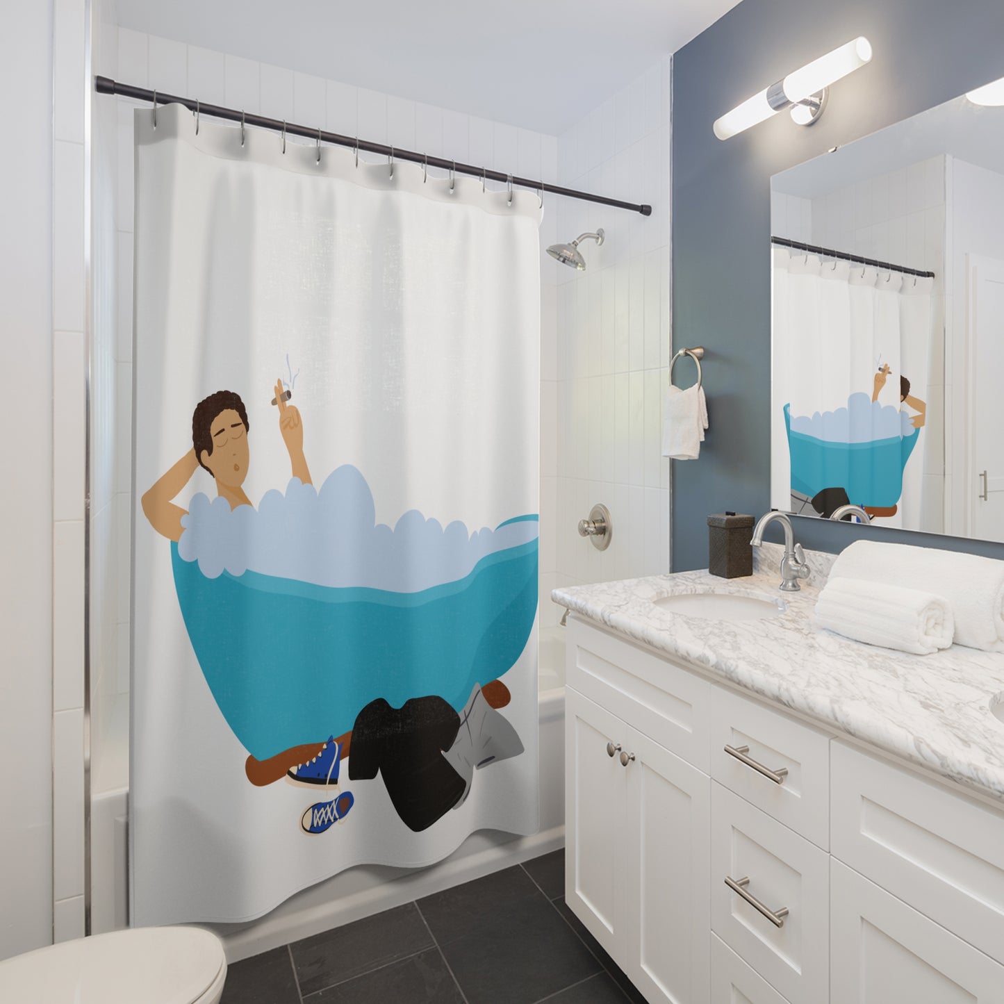 Relaxing Bathtub Shower Curtain, Fun Bathroom Decor, Gift for Him, Unique Home Accent, Quirky Gift Idea