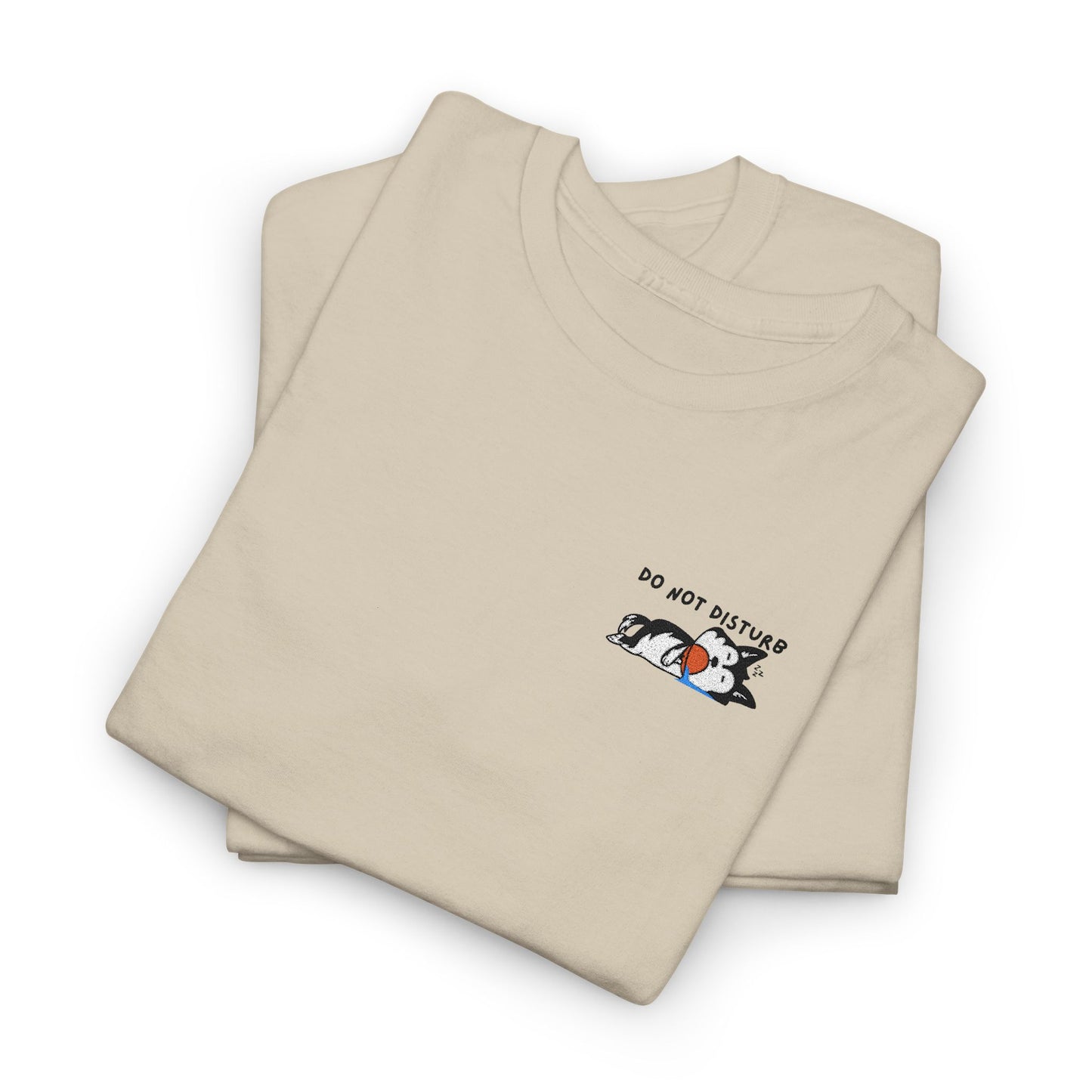 Do Not Disturb Sleepy Dog Embroidered Unisex Graphic Tee, Cozy Cotton Casual Shirt, Everyday Wear, Perfect Gift for Friends, Fun Quote T-Shirt