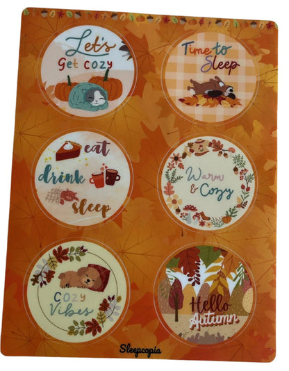 Cozy Autumn / Fall Themed Sticker Sheet (6 Stickers)