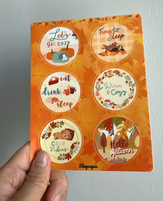 Cozy Autumn / Fall Themed Sticker Sheet (6 Stickers)